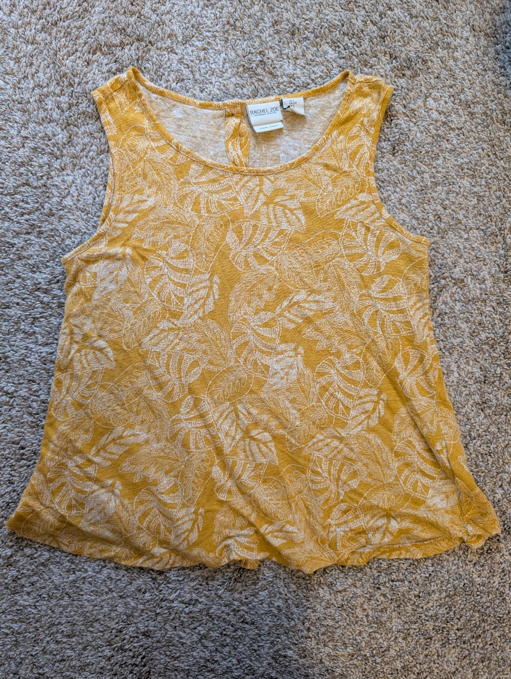 Rachel Zoe Mustard Yellow Leaf-Print Sleeveless Tank Linen Sz S